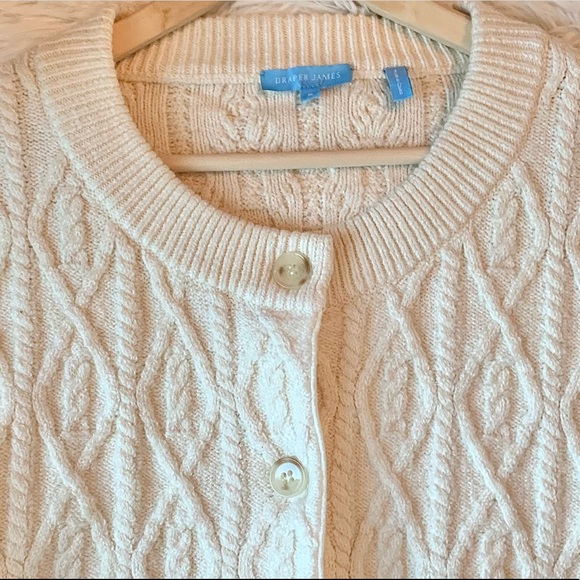 Draper James Cable Knit Chunky Oversized Cardigan Ivory - Picture 9 of 13